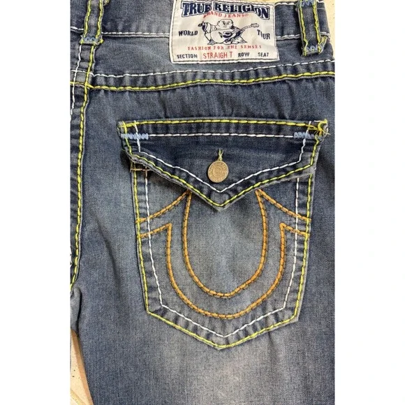 True‎ Religion Y2K Denim Jeans 36 Multicolor Billie Rope Stitch Straight Leg